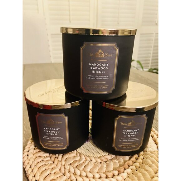 Bath & Body Works Mahogany Teakwood Intense 3-Wick Candle 14.5 oz Set-3 - Picture 1 of 2
